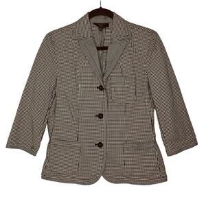 Talbots Size 10 Petite Black and White Gingham 3/4 Sleeve 3 Button Blazer